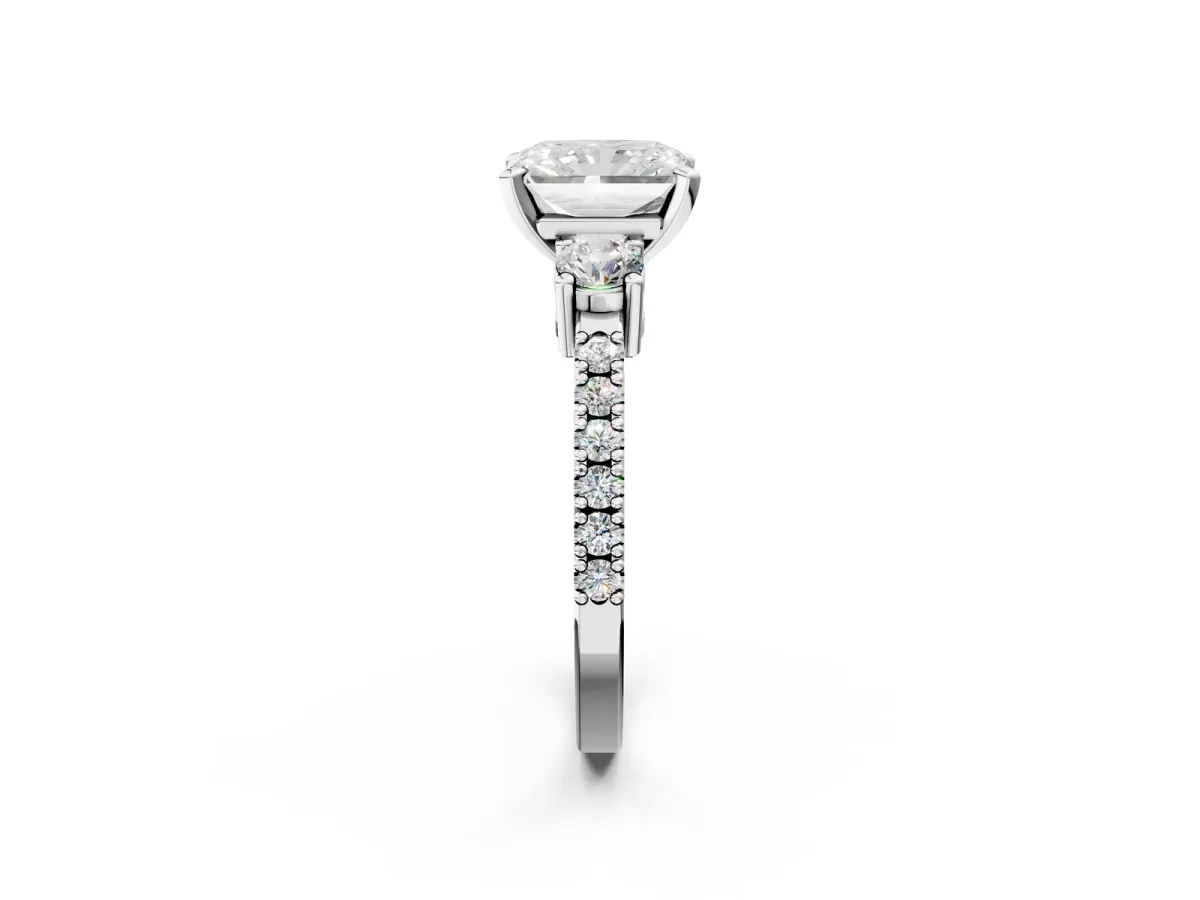 Radiant Cut Cut Three-Stone Diamond Pavé Band with Prong Setting Platinum