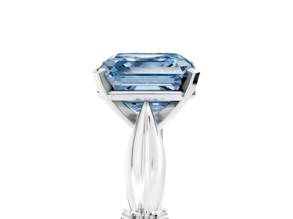 Fancy Blue Asscher Cut Solitaire Diamond Twisted Band with Four-Prong Setting Platinum