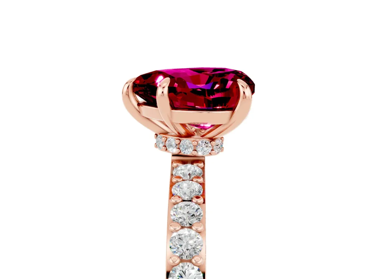 Heart Cut Garnet Solitaire Engagement Ring with Pavé Band and Four-Prong Setting Rose gold