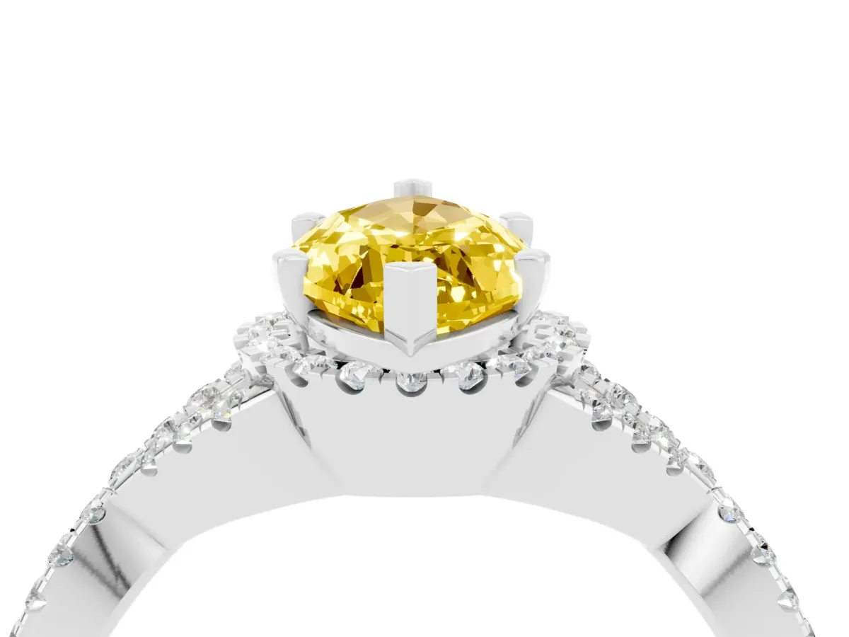 Marquise Cut Yellow Sapphire Halo Twist Band Solitaire Prong Setting Ring White gold