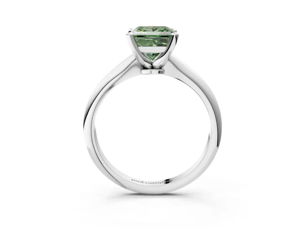 Fancy Green Princess Cut Diamond Solitaire Engagement Ring with Classic Band and Four-Prong Setting White gold