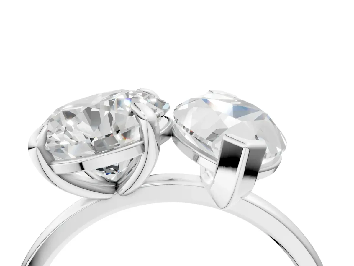 Round and Marquise Toi Moi Ring with Prong Setting and Plain Band Silver