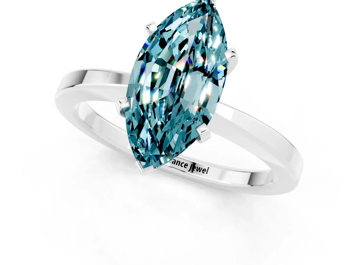 Marquise Cut Blue Topaz Solitaire Engagement Ring with Classic Band and Four-Prong Setting White gold