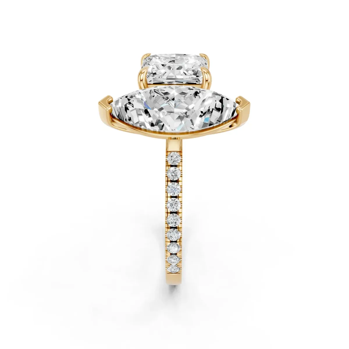 Marquise and Princess Toi Moi Ring with Prong Setting and Pave Band Yellow gold