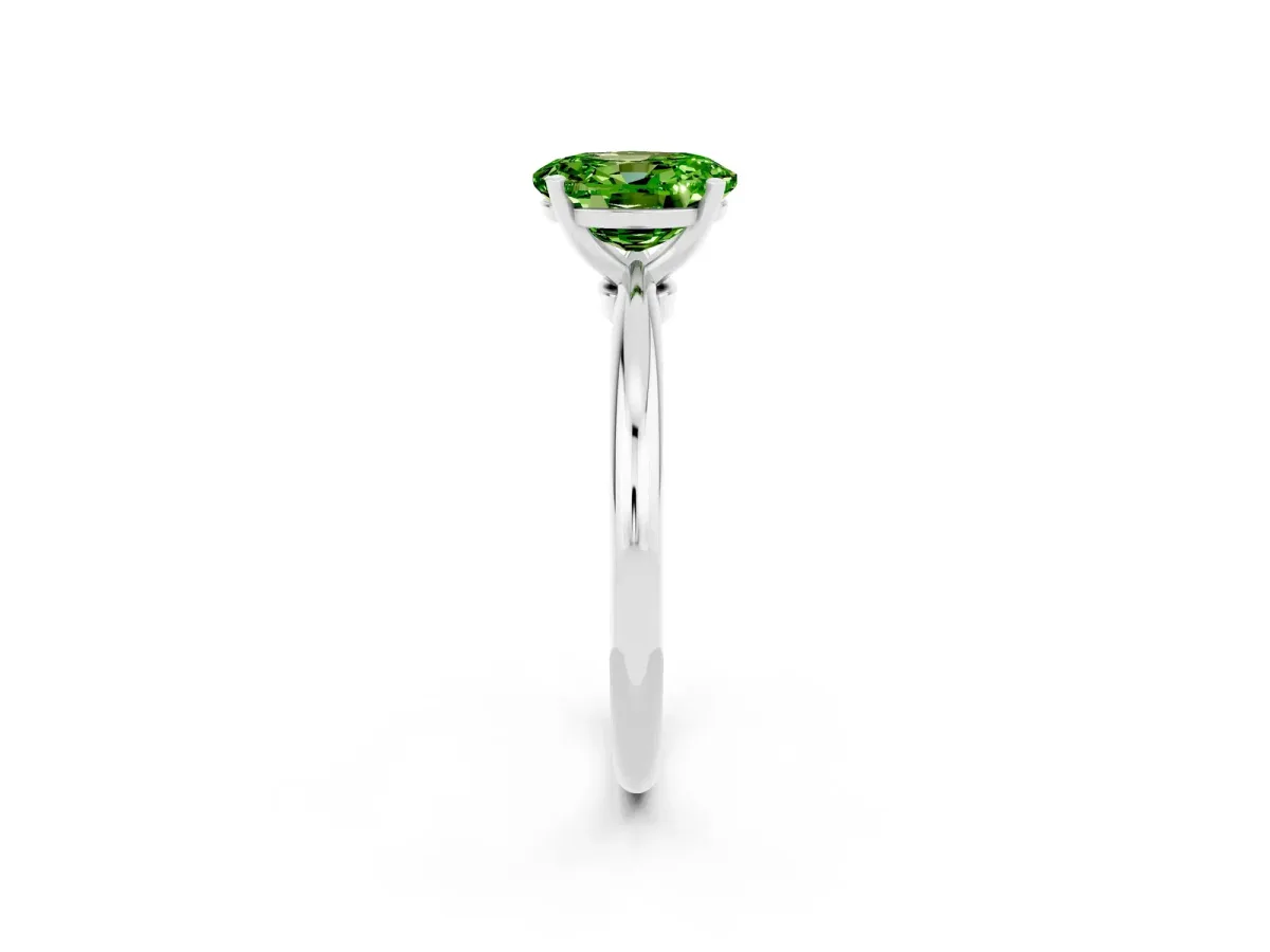 Oval Cut Peridot Solitaire Ring with Six-Prong Setting and Classic Band Platinum