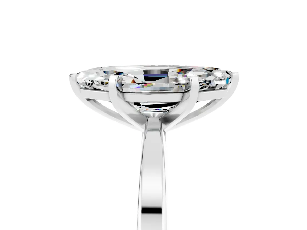 Marquise Cut Moissanite Solitaire Engagement Ring with Classic Band and Four-Prong Setting White gold