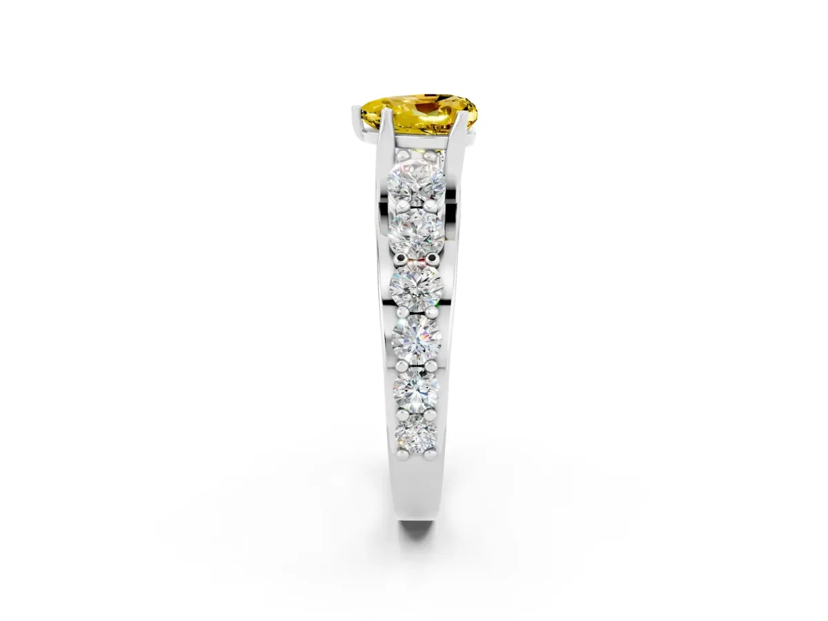 Heart Cut Yellow Sapphire Engagement Ring with Pavé Band and Four-Prong Setting White gold