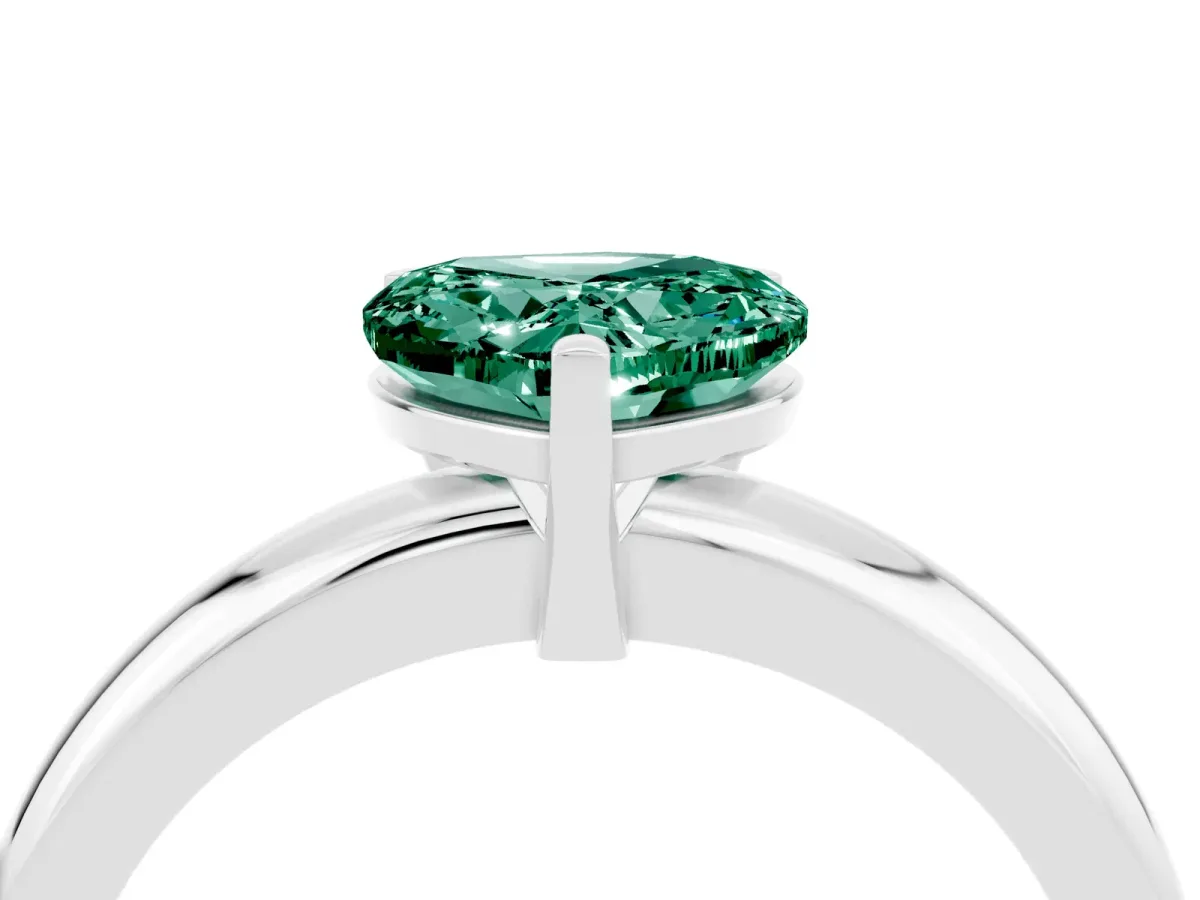 Heart Cut Green Sapphire Solitaire Engagement Ring with Round Band and Four-Prong Setting Platinum