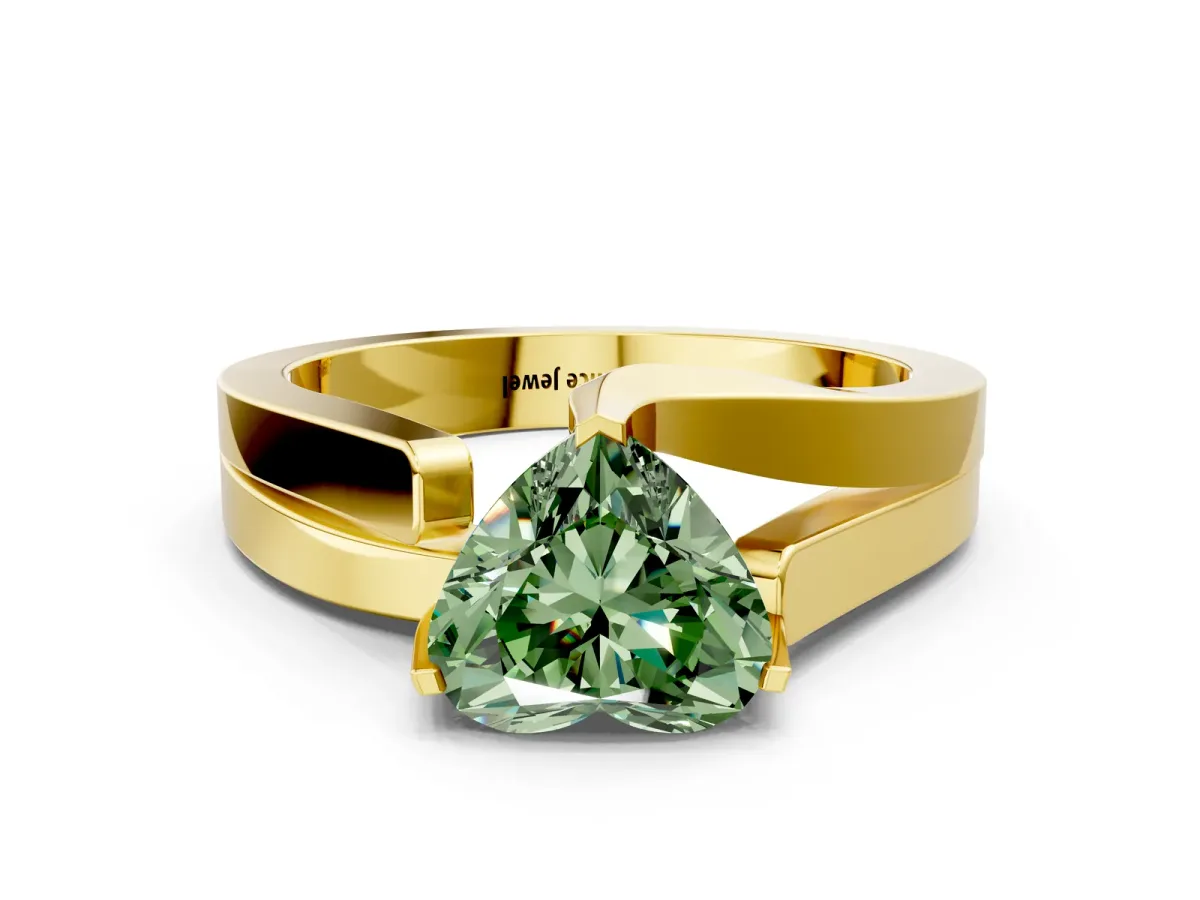 Fancy Green Modern Tension Set Heart Cut Diamond Solitaire Wide Band Ring Yellow gold