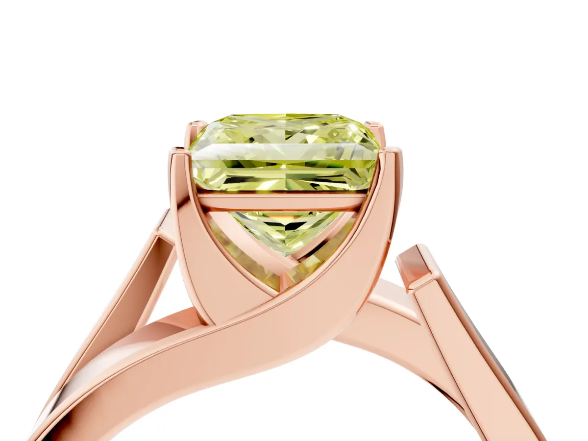 Fancy Yellow Modern Tension Set Princess Cut Diamond Solitaire Wide Band Ring Rose gold