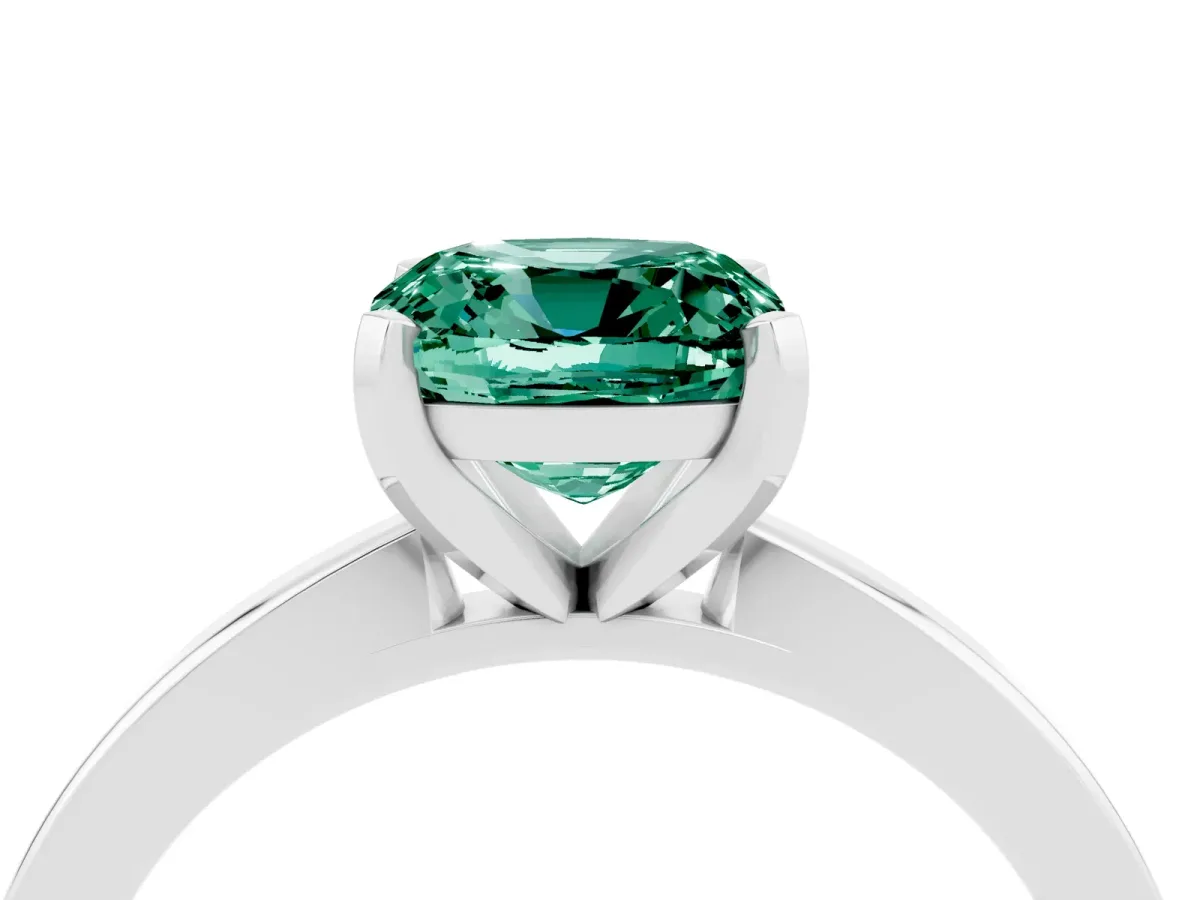 Cushion Cut Green Sapphire Solitaire Engagement Ring with Classic Band and Four-Prong Setting White gold