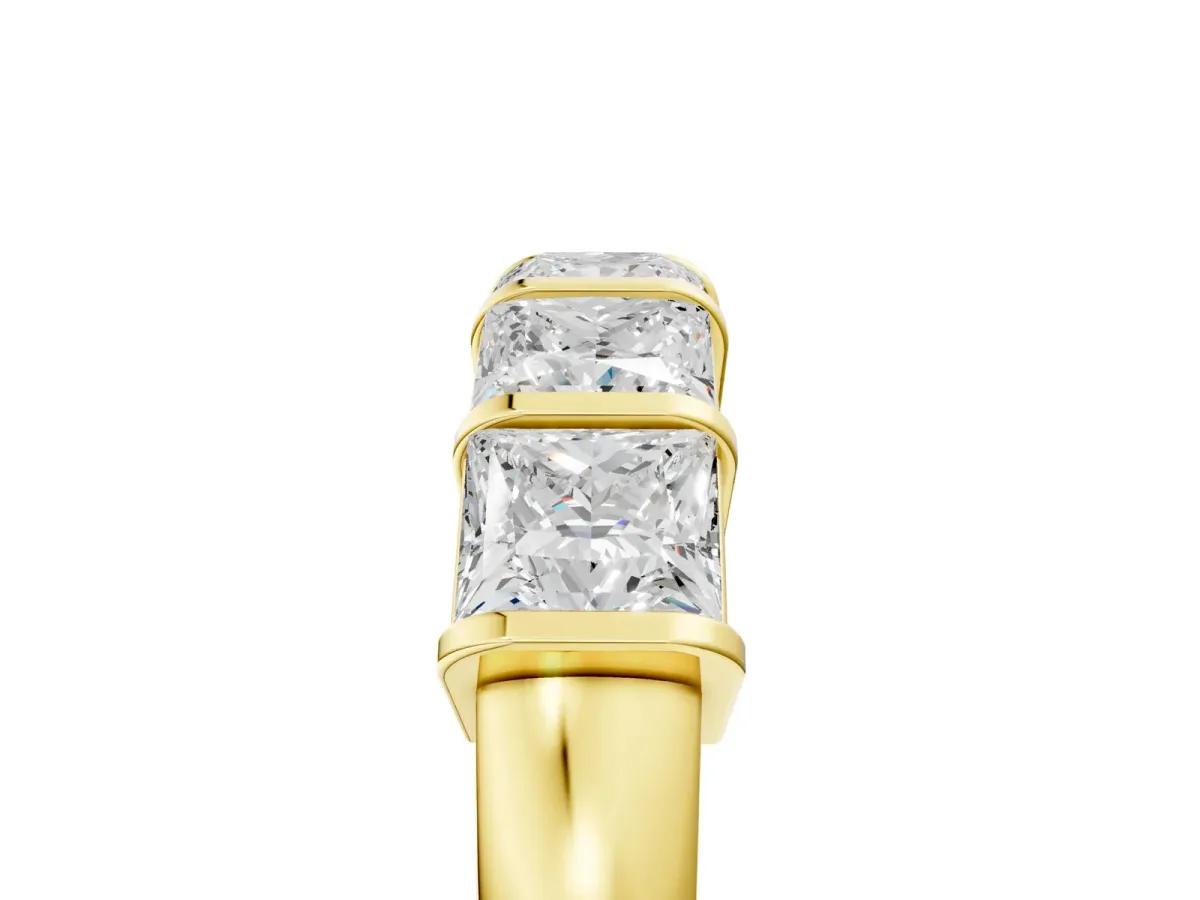 Princess Cut Channel Set Diamond Band with Bar Prong Setting Yellow gold