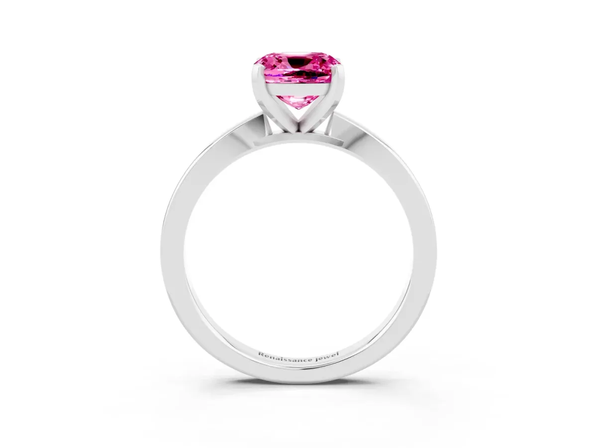 Cushion Cut Pink Sapphire Solitaire Engagement Ring with Classic Band and Four-Prong Setting White gold