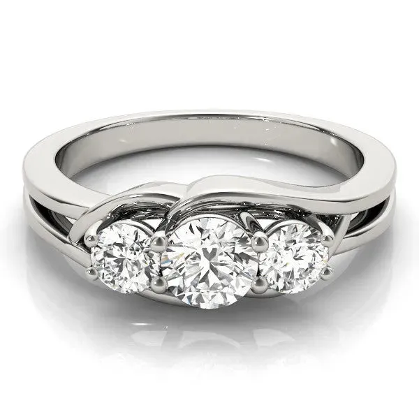 Three-Stone Round Cut Diamond Split Shank Prong Setting Ring Platinum