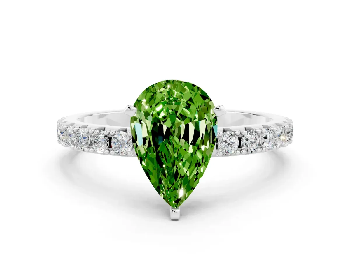 Pear Cut Peridot Solitaire Pavé Band with Four-Prong Setting Silver