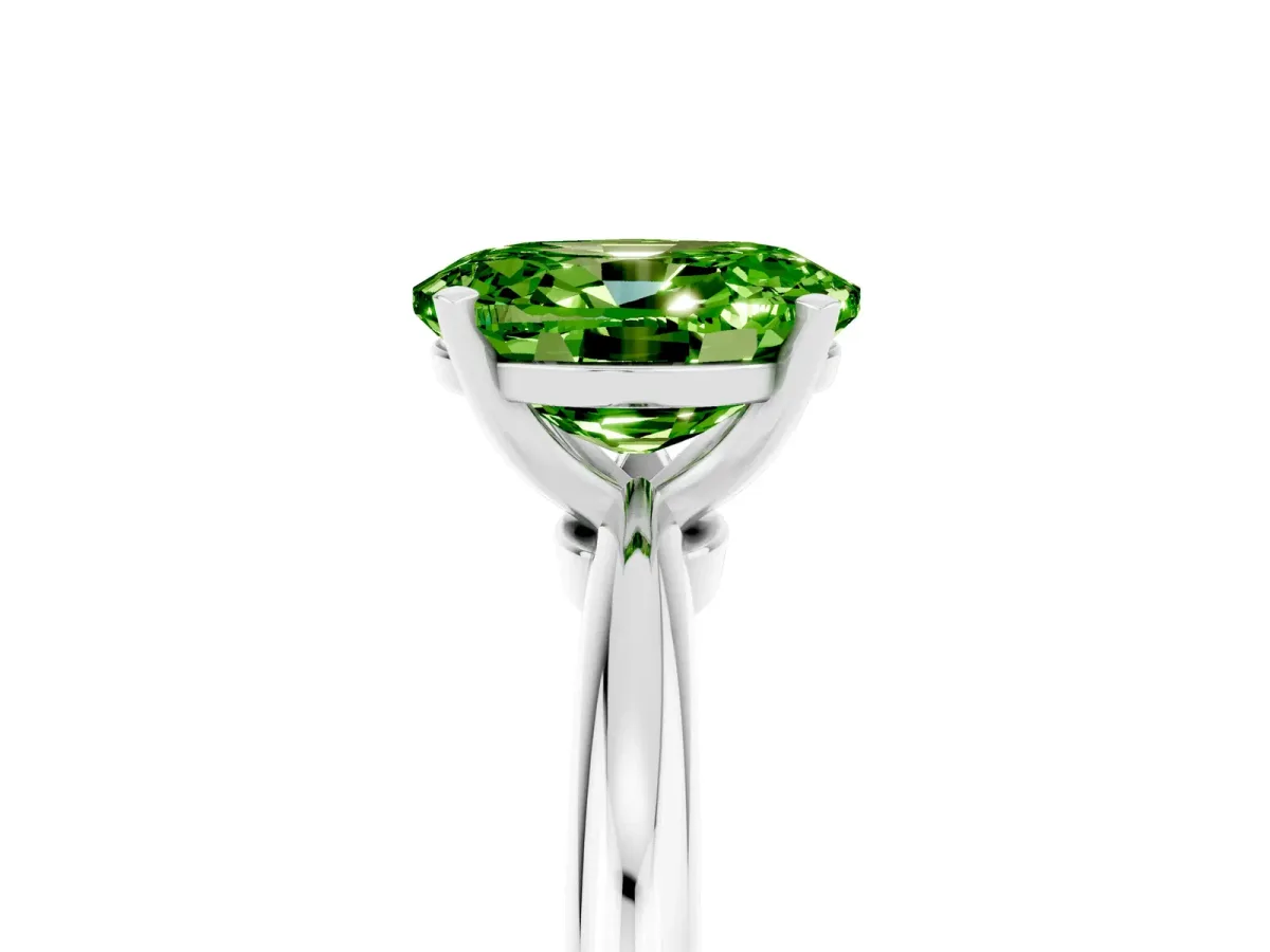 Oval Cut Peridot Solitaire Ring with Six-Prong Setting and Classic Band Platinum
