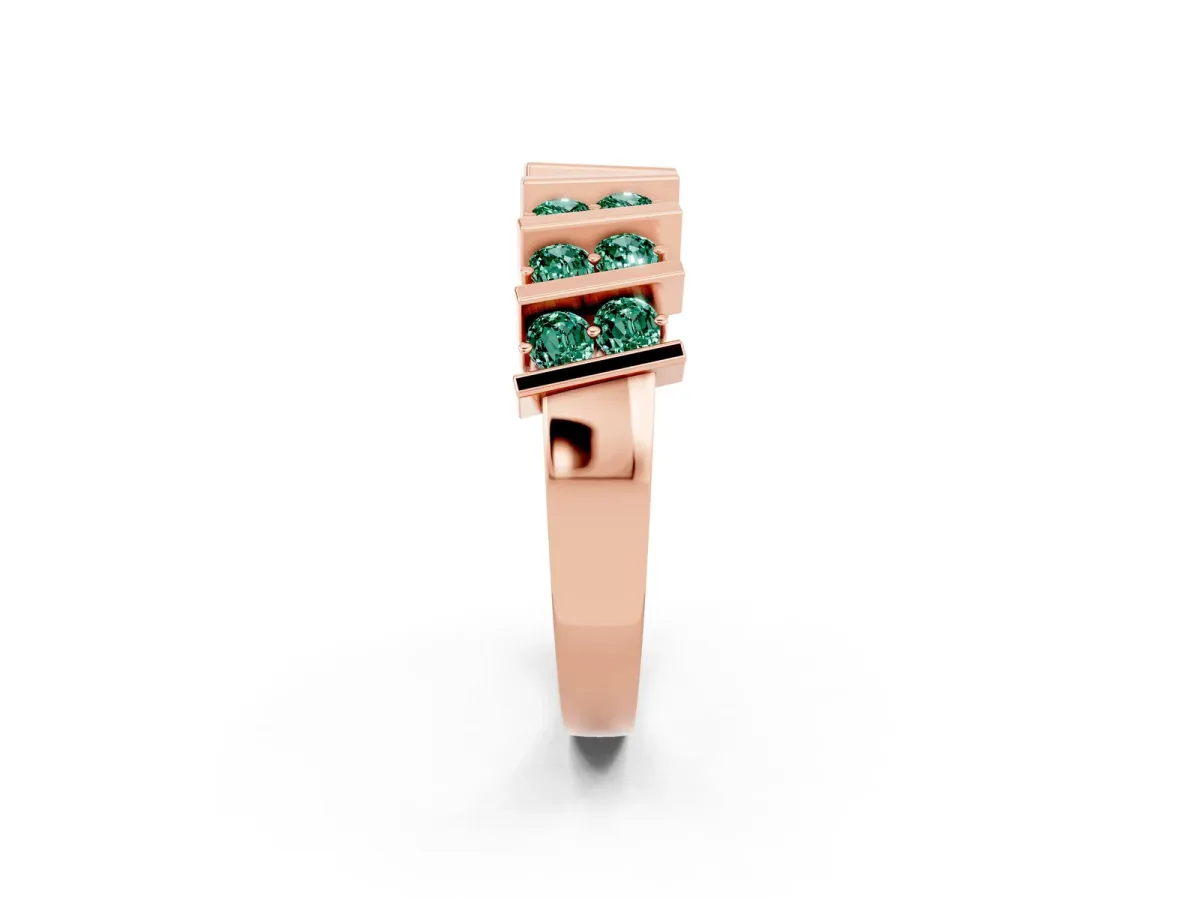 Channel Set Round Green Sapphire Anniversary Band with Vertical Prongs Rose gold
