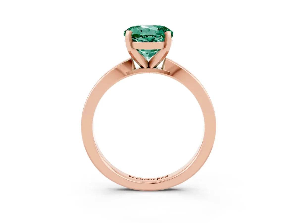 Round Cut Green Sapphire Solitaire Engagement Ring with Classic Band and Four-Prong Setting Rose gold
