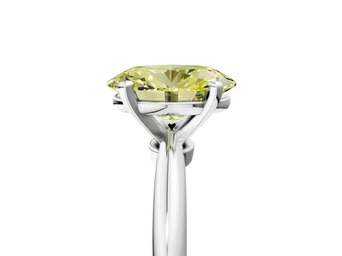 Fancy Yellow Oval Cut Diamond Solitaire Ring with Six-Prong Setting and Classic Band Silver