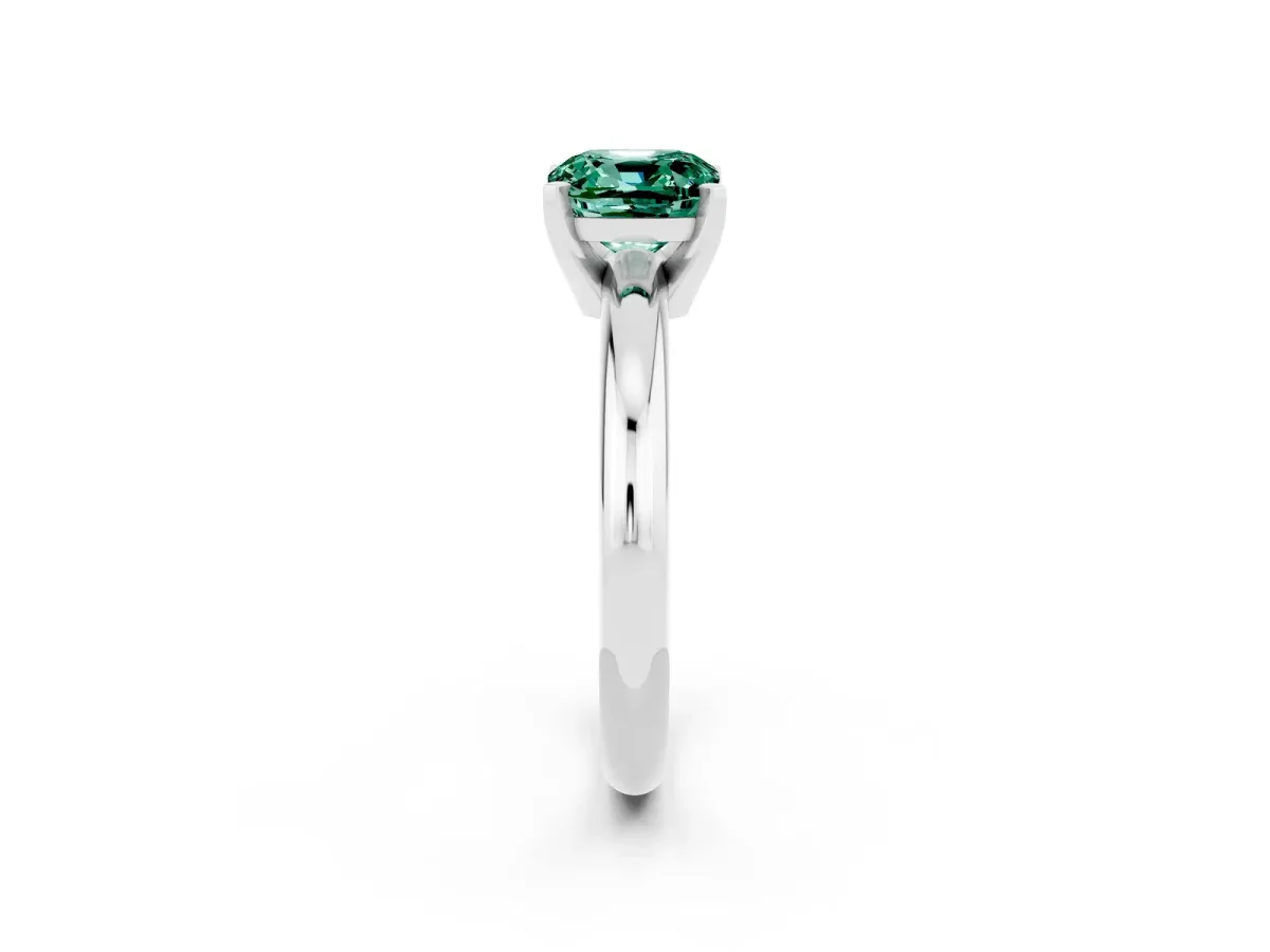 Cushion Cut Green Sapphire Solitaire Engagement Ring with Round Band and Four-Prong Setting White gold