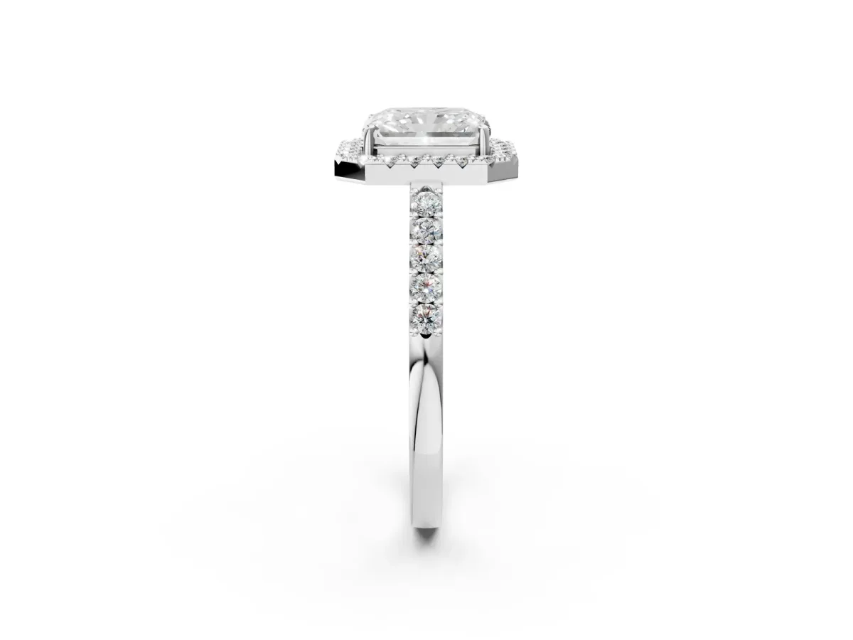 Radiant Cut Halo Diamond Pavé Solitaire Ring Platinum