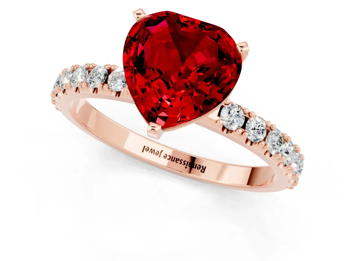 Heart Cut Ruby Solitaire Pavé Band with Four-Prong Setting Rose gold