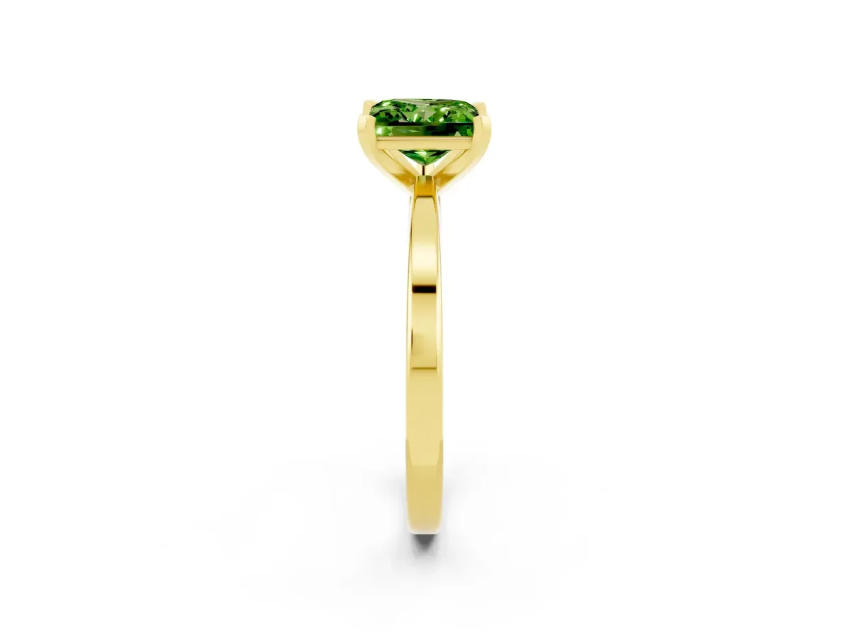 Princess Cut Peridot Solitaire Engagement Ring with Classic Band and Four-Prong Setting Yellow gold