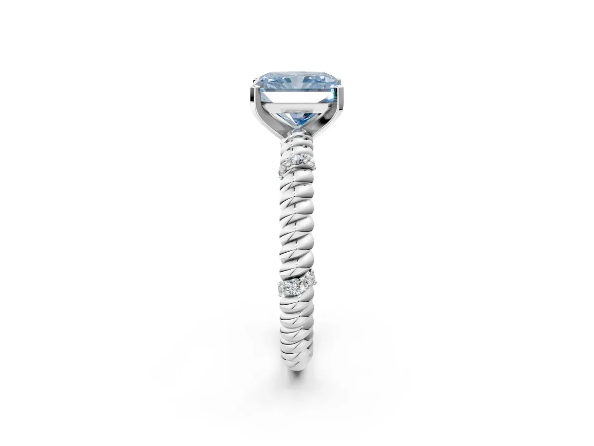 Fancy Blue Radiant Cut Solitaire Twisted Band Prong Set Engagement Ring Silver