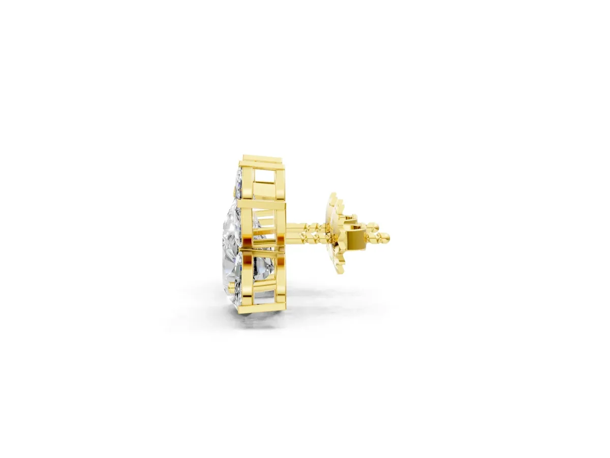 Pear Diamond Fan Stud Earrings with Marquise Lab Grown Diamond Accents Yellow gold