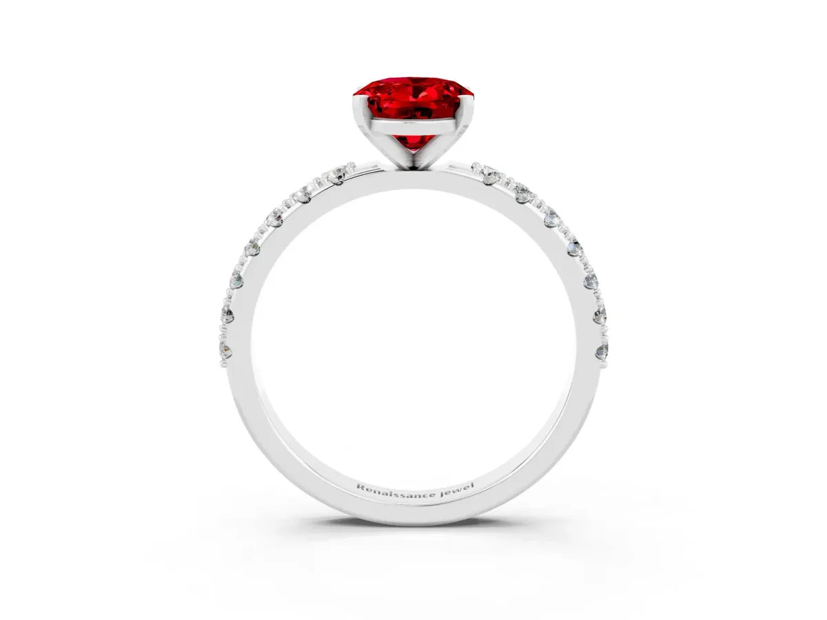 Oval Cut Ruby Solitaire Pavé Band with Four-Prong Setting Silver