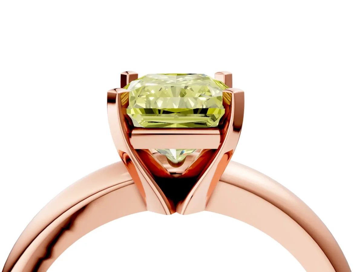 Fancy Yellow Radiant Cut Diamond Solitaire Engagement Ring with Round Band and Four-Prong Setting Rose gold