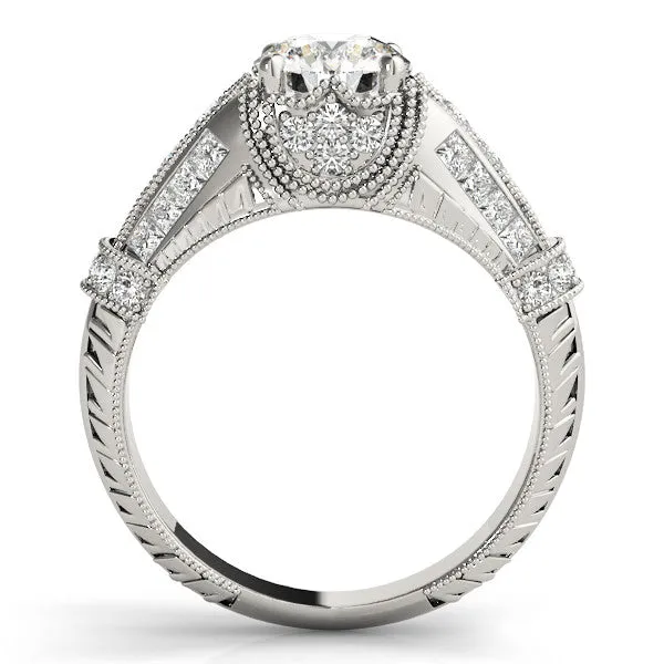 Vintage Milgrain Round Cut Diamond Split Shank Ring with Prong Setting White gold