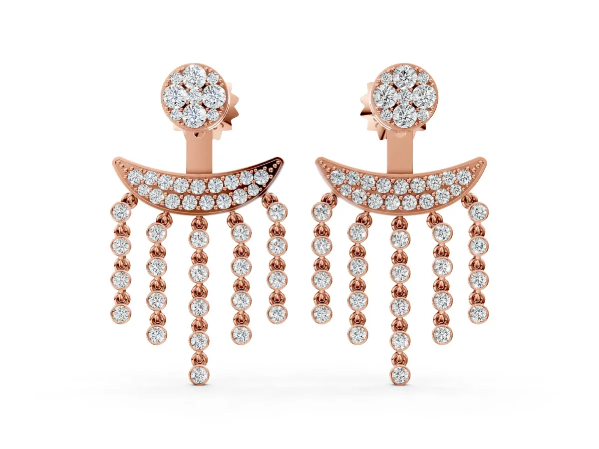 Round Diamond Chandelier Drop Earrings with Round Diamond Accents Rose gold