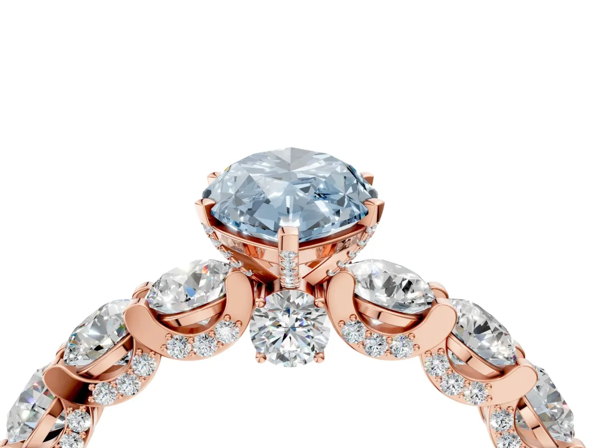 Fancy Blue Marquise Cut Diamond Side Stone Engagement Ring with Four-Prong Setting Rose gold