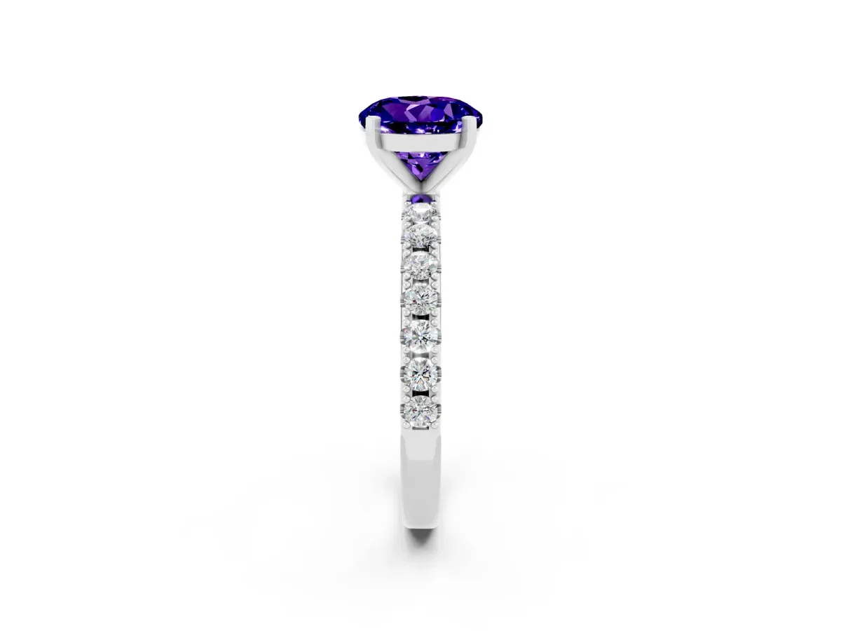 Round Cut Tanzanite Solitaire Pavé Band with Four-Prong Setting Platinum