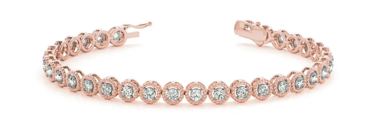 Round Bezel-Set Diamond Tennis Bracelet with Rope Band Rose gold