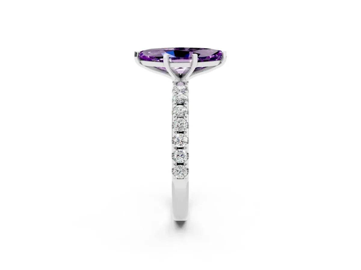 Marquise Cut Amethyst Solitaire Pavé Band with Four-Prong Setting Platinum