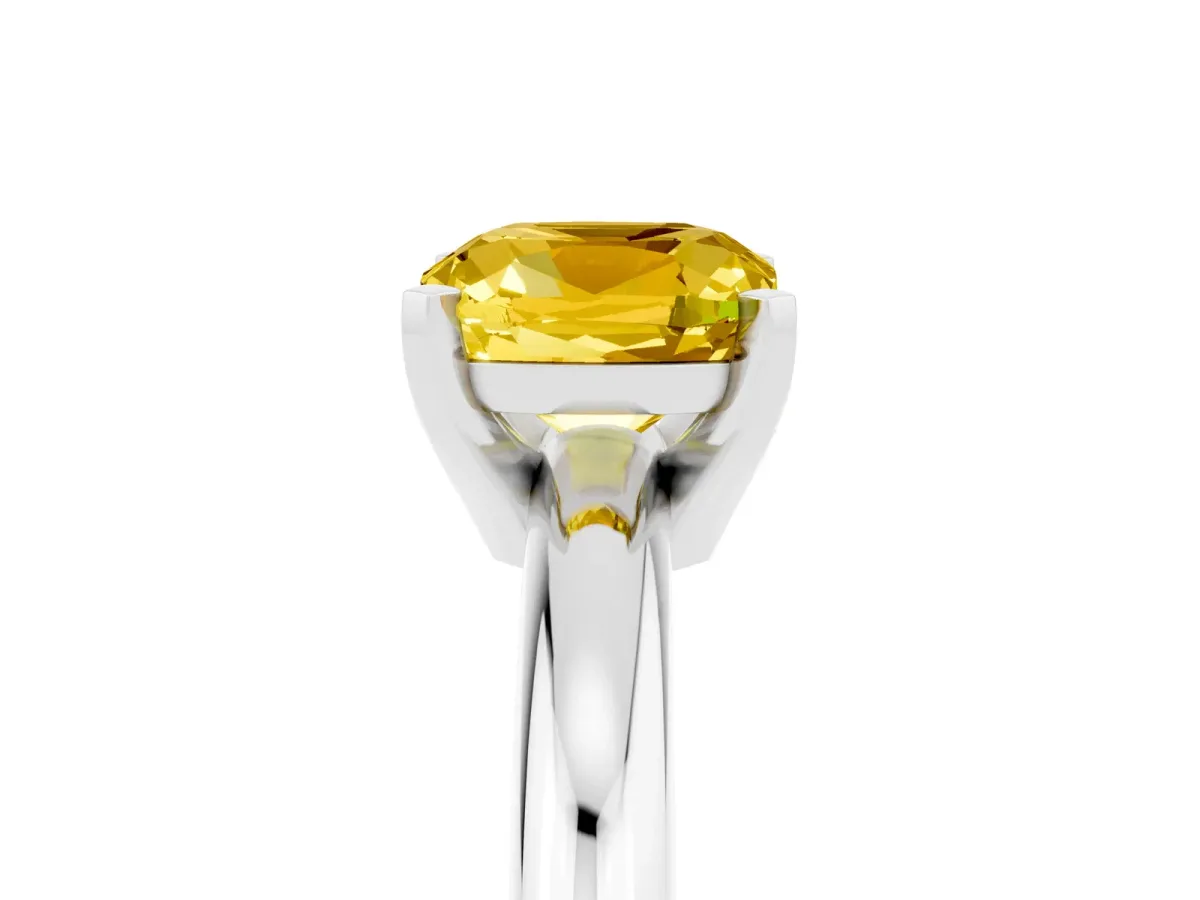 Cushion Cut Yellow Sapphire Solitaire Engagement Ring with Round Band and Four-Prong Setting White gold