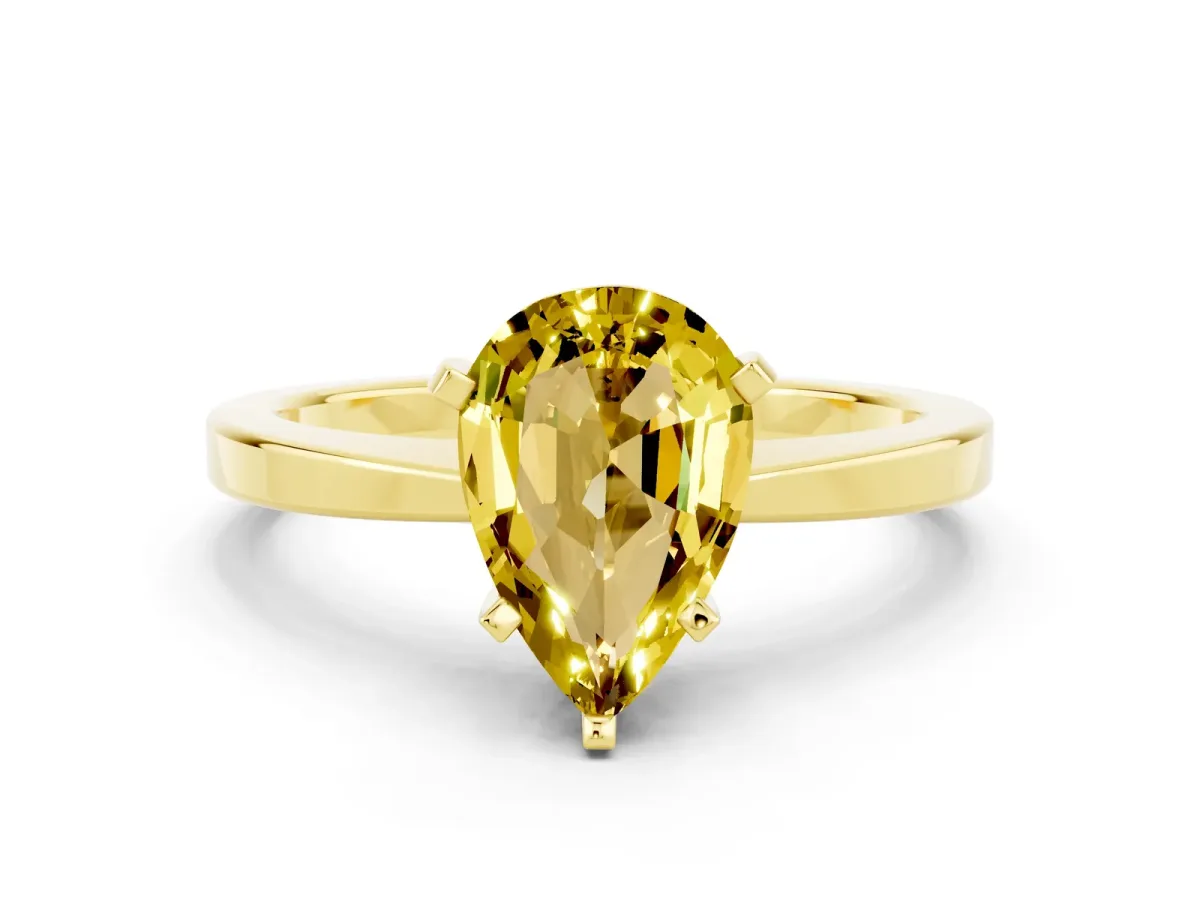 Pear Cut Yellow Sapphire Solitaire Engagement Ring with Classic Band and Four-Prong Setting Yellow gold