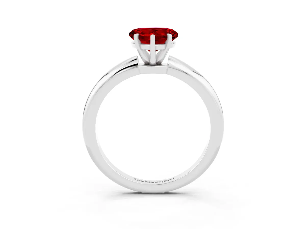 Heart Cut Ruby Solitaire Ring with Six-Prong Setting and Classic Band White gold