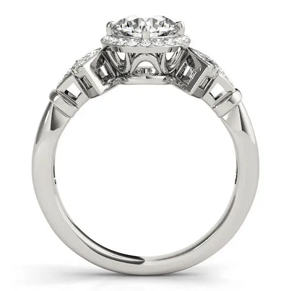 Round Cut Halo Diamond Split Shank Engagement Ring with Four-Prong Setting Silver