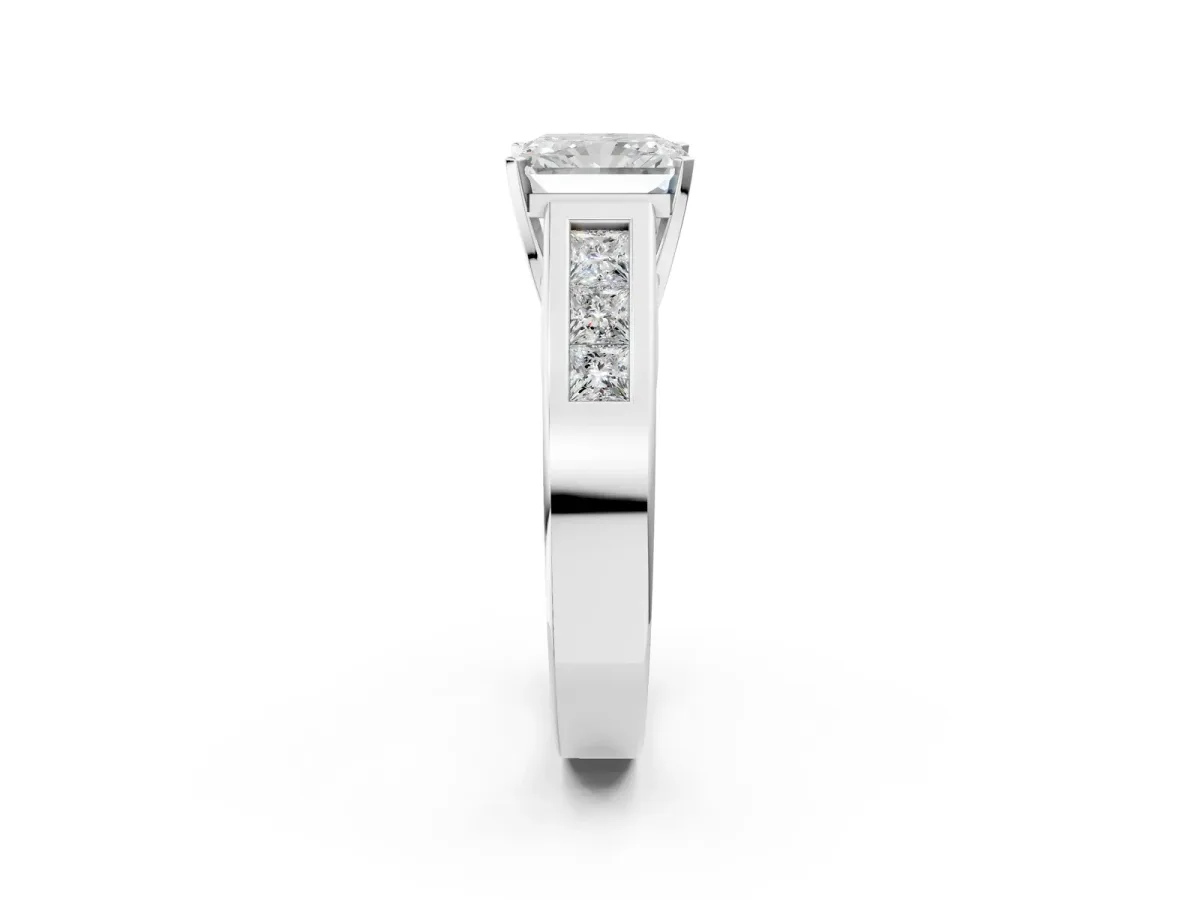 Radiant Cut Cut Channel Set Solitaire Ring with Four-Prong Setting White gold