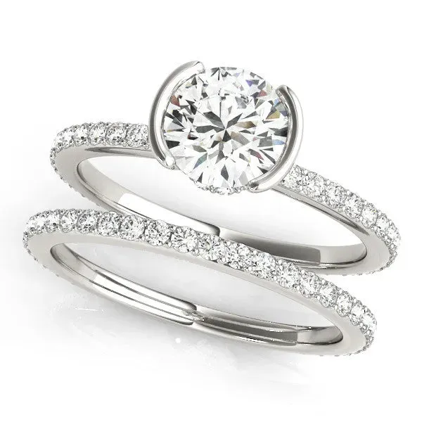 Round Cut Cut Diamond Pave Band Tension Setting Engagement Ring White gold