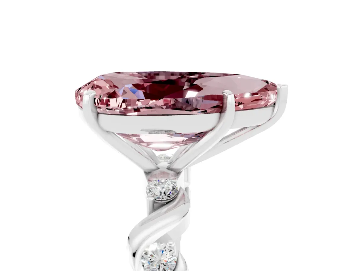 Pear Cut Morganite Solitaire Twisted Band with Round Accents and Prong Setting Silver
