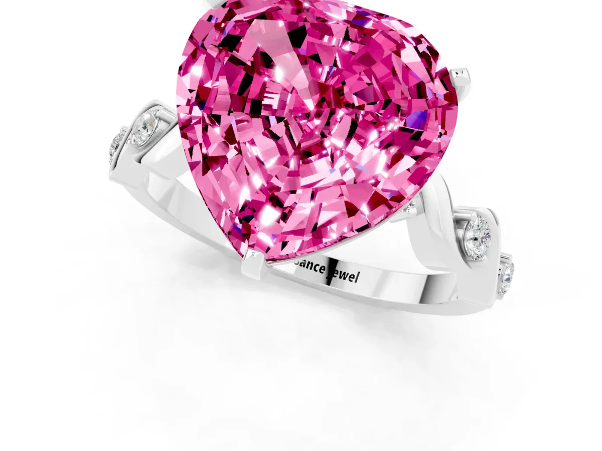 Heart Cut Pink Sapphire Solitaire Twisted Band with Round Accents and Prong Setting Platinum
