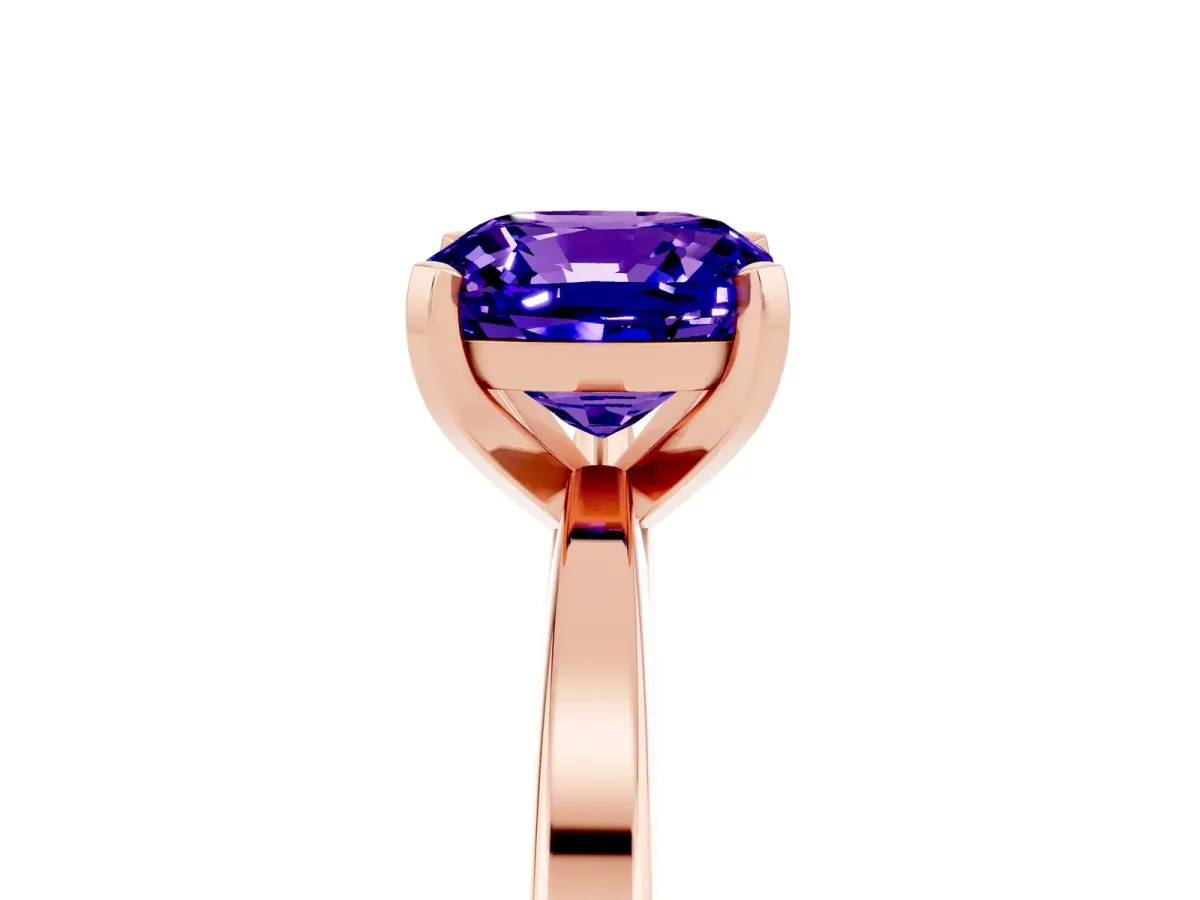 Cushion Cut Tanzanite Solitaire Engagement Ring with Classic Band and Four-Prong Setting Rose gold