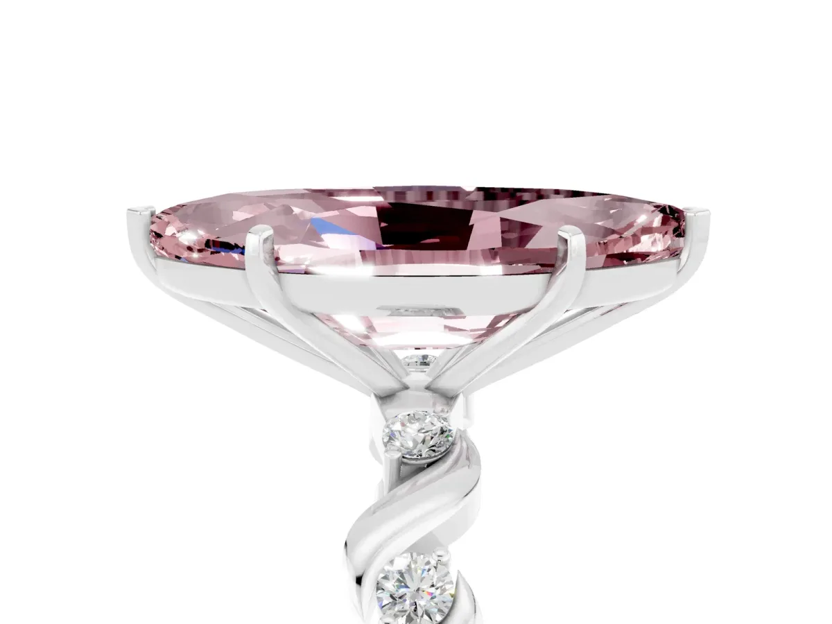 Marquise Cut Morganite Solitaire Twisted Band with Round Accents and Prong Setting White gold