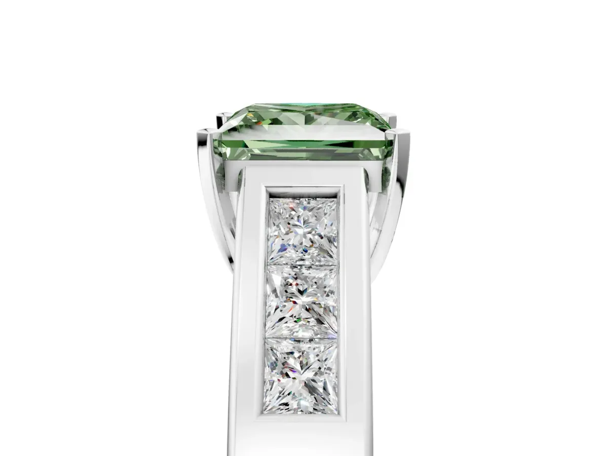 Fancy Green Princess Cut Cut Channel Set Solitaire Ring with Four-Prong Setting Platinum