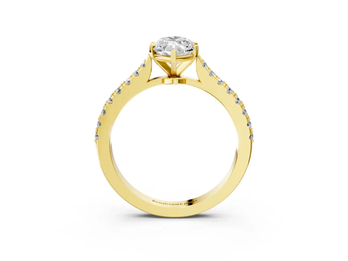 Marquise Cut Cut Solitaire Diamond Engagement Ring with Pave Band and Four-Prong Setting Yellow gold