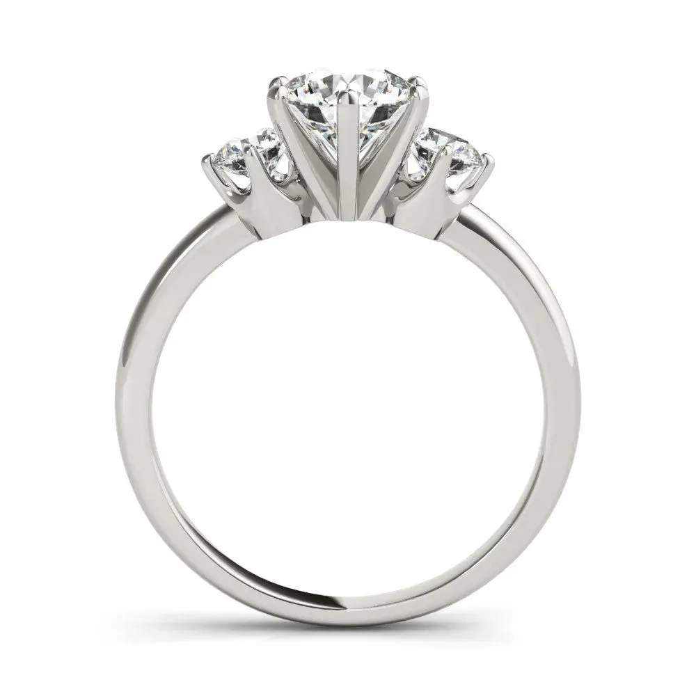 Three-Stone Round Cut Cut Solitaire Diamond Ring with Prong Setting Platinum
